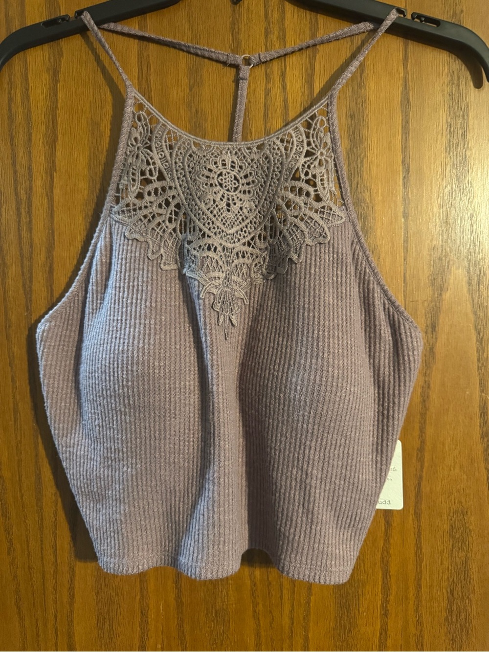 Mudd Lavender Ribbed Lace Yoke Cropped Camisole